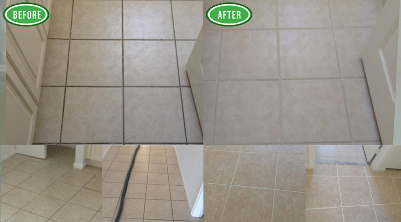 Tile and grout on one of our jobs, before and after cleaning