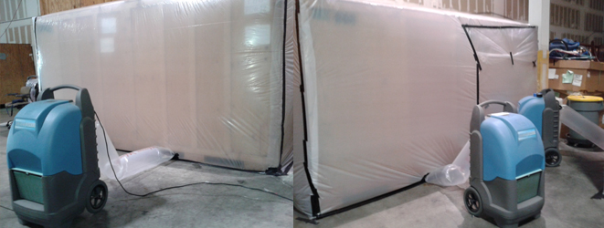 Containment tent set up for a specialised vault drying job