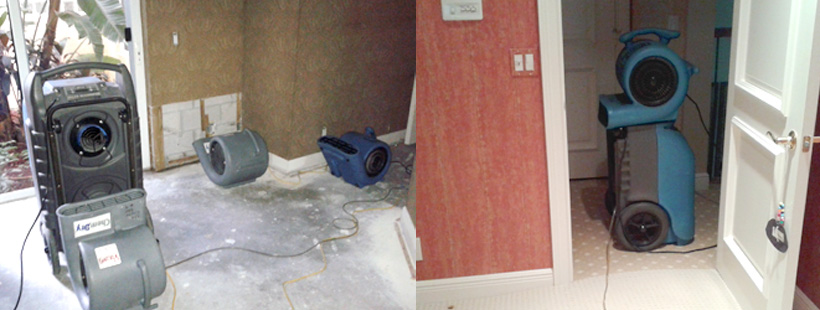 Drying equipment set up on one of our water damage jobs